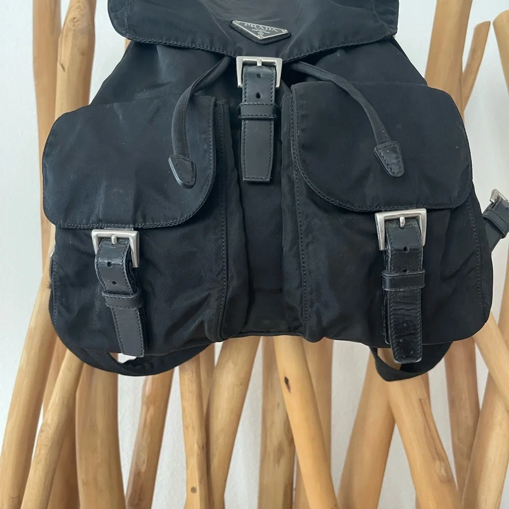 Authentic Prada Nylon Leather Backpack Black